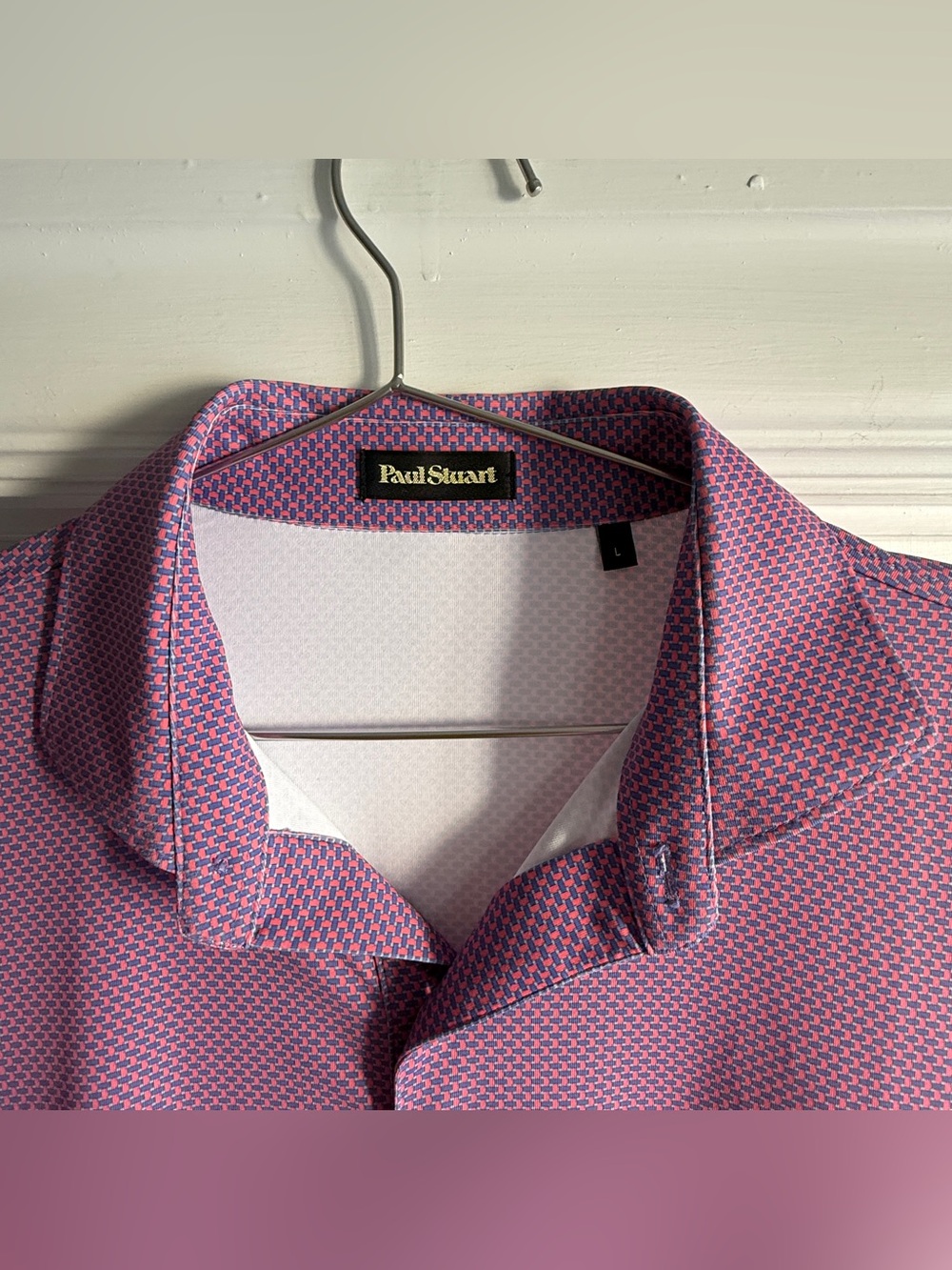 Paul Stuart Pink and Blue Micro-Check Dress Shirt L